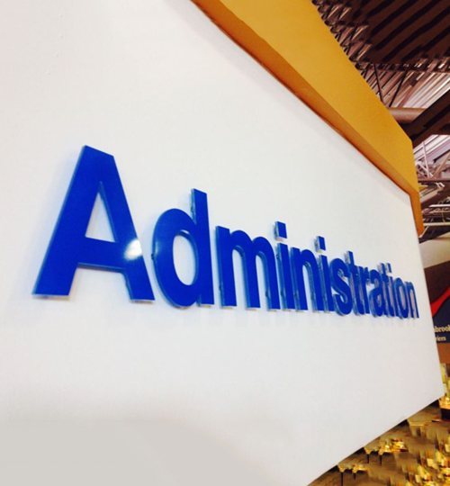 3D Wall Sign that reads "Administration"